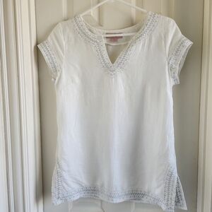Saint Tropez West 100% Linen Top Embroidered Resortwear Size Small